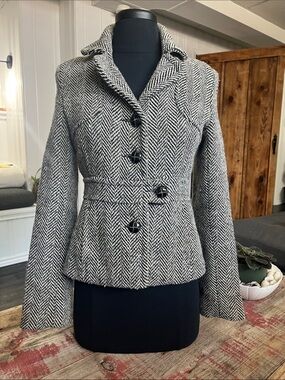 Costa Blanca Black and White Herringbone Peplum Blazer